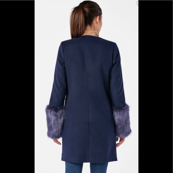 NWT JustFab Navy Collarless Coat in Medium - Picture 8 of 9